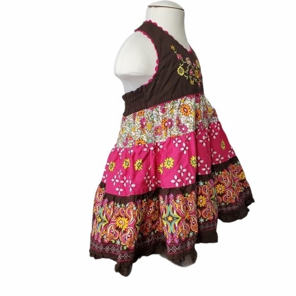 Blueberi Boulevard floral Summer Halter dress Size 12M Cotton Brown Pink - Picture 4 of 9